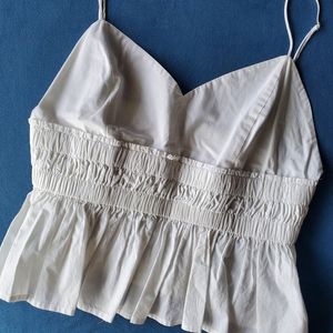 EXPRESS White Poplin Peplum Cropped Tank